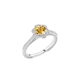 Citrine Art Deco Halo Ring in 9ct White Gold