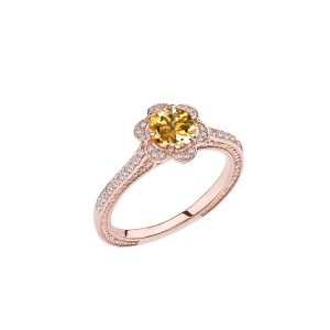 Citrine Art Deco Halo Ring in 9ct Rose Gold