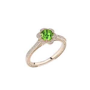 Peridot Art Deco Halo Ring in 9ct Gold