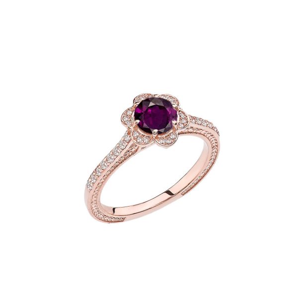 Alexandrite Art Deco Halo Ring in 9ct Rose Gold