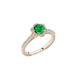 Emerald Art Deco Halo Ring in 9ct Gold