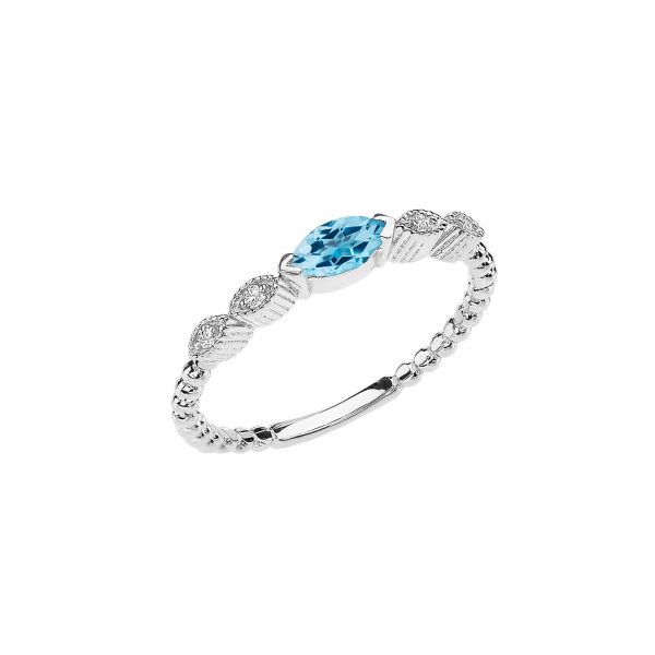 Blue Topaz Minimalist Parallel Gemstone Ring in 9ct White Gold