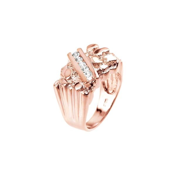 Men's CZ Nugget Ring in 9ct Rose Gold