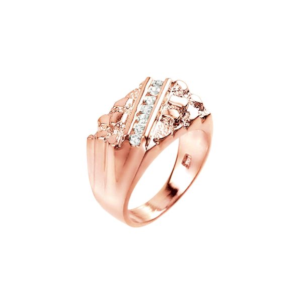 Men's CZ Nugget Ring in 9ct Rose Gold