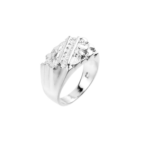 Men's CZ Nugget Ring in 9ct White Gold