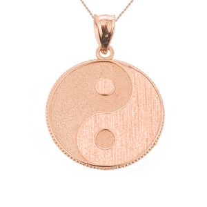 Chinese Yin Yang Symbol Pendant Necklace in 9ct Rose Gold