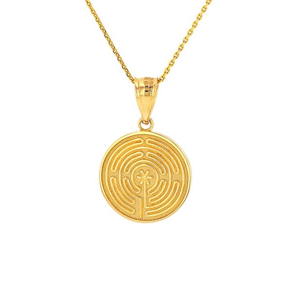 Chartres Labyrinth Medallion Pendant Necklace in 9ct Gold