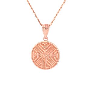 Chartres Labyrinth Medallion Pendant Necklace in 9ct Rose Gold