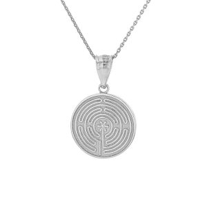 Chartres Labyrinth Medallion Pendant Necklace in 9ct White Gold