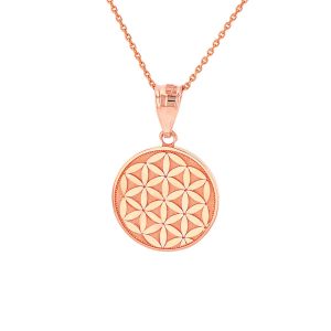 Men's Flower of Life Disc Medallion Pendant Necklace in 9ct Rose Gold