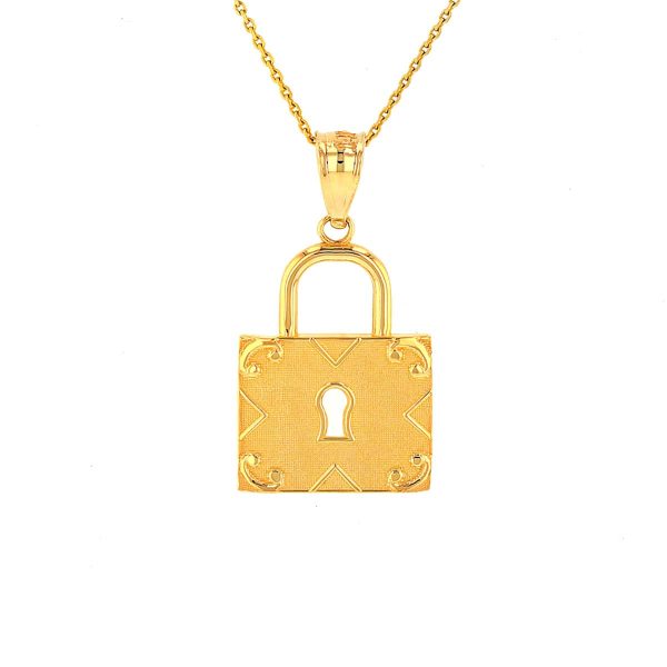 Swirl Detail Padlock Pendant Necklace in 9ct Gold