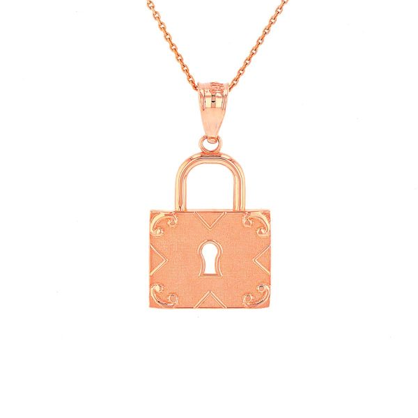 Swirl Detail Padlock Pendant Necklace in 9ct Rose Gold