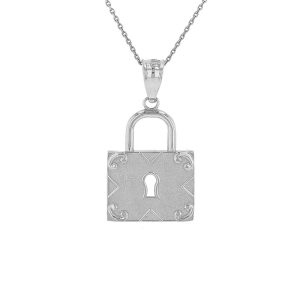 Swirl Detail Padlock Pendant Necklace in Sterling Silver