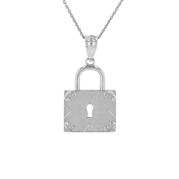 Swirl Detail Padlock Pendant Necklace in Sterling Silver