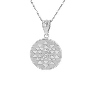 Yantra Tantric Indian Yoga Disc Circle Pendant Necklace in Sterling Silver