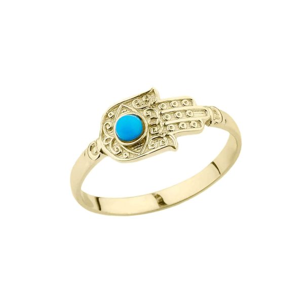 Turquoise Hamsa Hand Ring in 9ct Gold