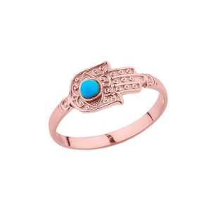 Turquoise Hamsa Hand Ring in 9ct Rose Gold