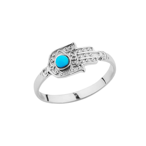 Turquoise Hamsa Hand Ring in Sterling Silver