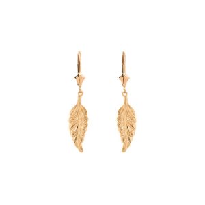 Boho Feather Drop Earrings in 9ct Gold