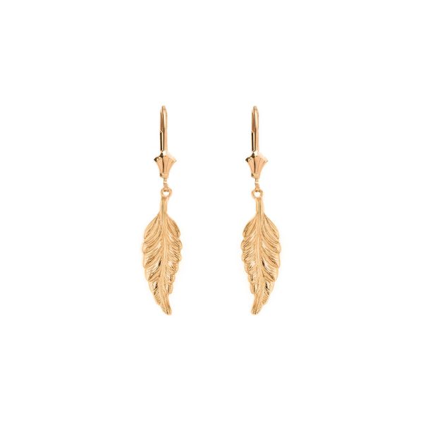 Boho Feather Drop Earrings in 9ct Gold