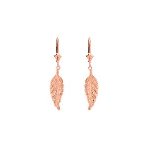 Boho Feather Drop Earrings in 9ct Rose Gold