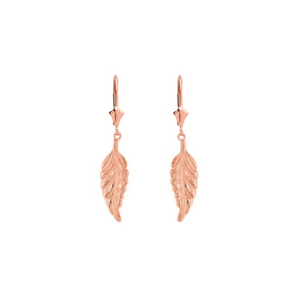 Boho Feather Drop Earrings in 9ct Rose Gold