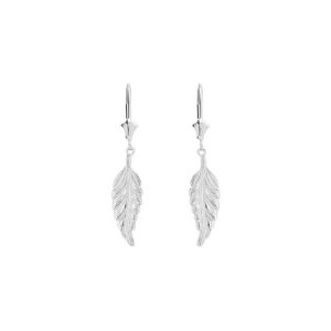 Boho Feather Drop Earrings in 9ct White Gold