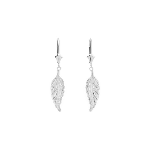 Boho Feather Drop Earrings in 9ct White Gold