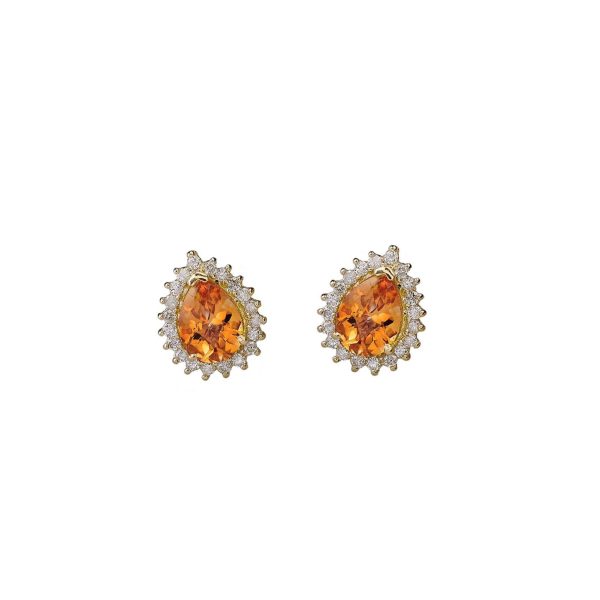 Citrine & Diamond Teardrop Halo Gemstone Stud Earrings in 9ct Gold