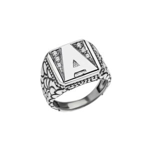 Men's Letter A CZ Ring in Sterling Silver