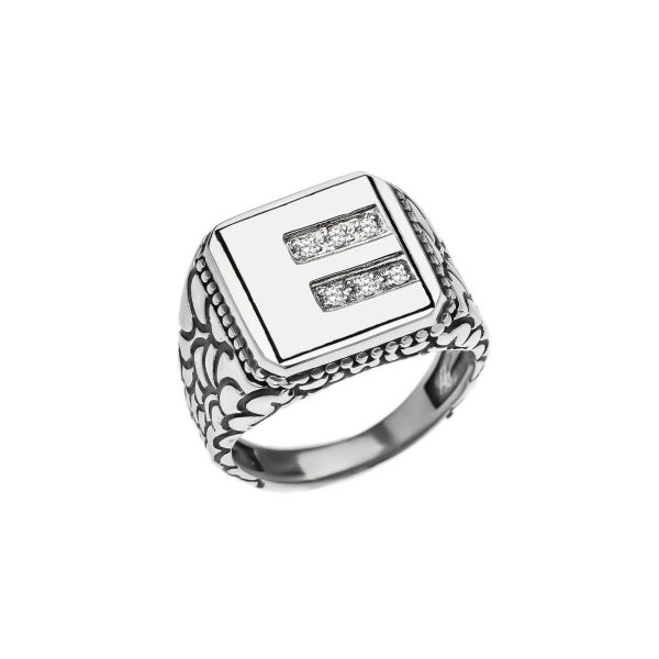 Men's Letter E CZ Ring in Sterling Silver