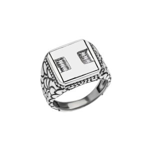 Men's Letter I CZ Ring in Sterling Silver