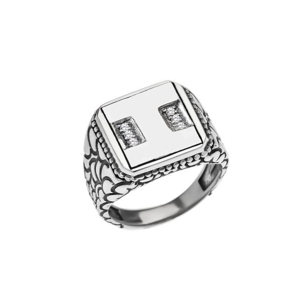 Men's Letter I CZ Ring in Sterling Silver