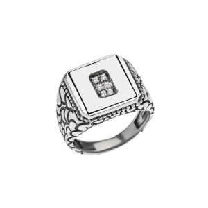 Men's Letter O CZ Ring in Sterling Silver