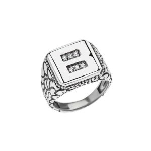 Men's Letter B CZ Ring in Sterling Silver