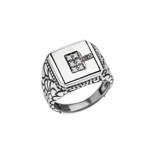 Men's Letter C CZ Ring in Sterling Silver