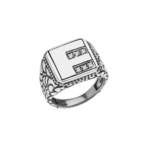 Men's Letter F CZ Ring in Sterling Silver