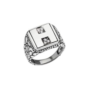 Men's Letter H CZ Ring in Sterling Silver