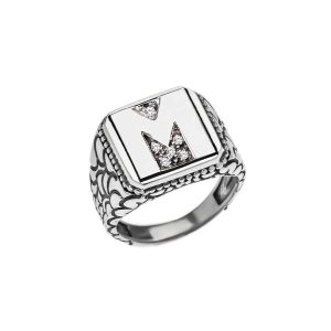 Men's Letter M CZ Ring in Sterling Silver