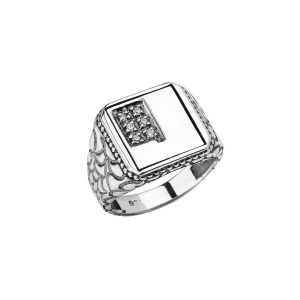 Men's Letter J CZ Ring in Sterling Silver