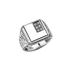 Men's Letter L CZ Ring in Sterling Silver