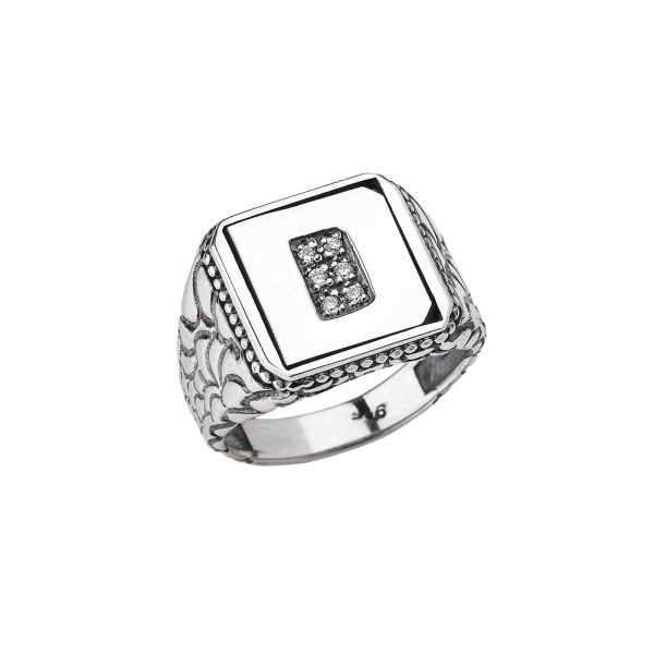 Men's Letter D CZ Ring in Sterling Silver