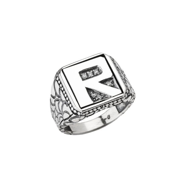 Men's Letter R CZ Ring in Sterling Silver