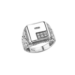 Men's Letter P CZ Ring in Sterling Silver