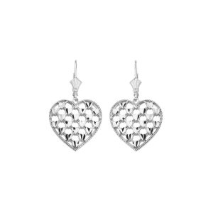 Woven Heart Drop Earrings in 9ct White Gold