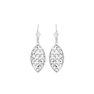 Woven Leaf Drop Earrings in 9ct White Gold