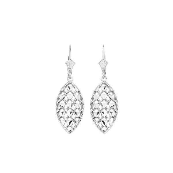 Woven Leaf Drop Earrings in 9ct White Gold