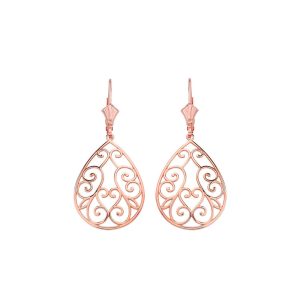 Swirl Heart Drop Earrings in 9ct Rose Gold