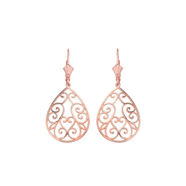 Swirl Heart Drop Earrings in 9ct Rose Gold