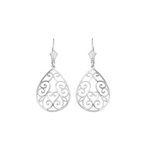 Swirl Heart Drop Earrings in Sterling Silver